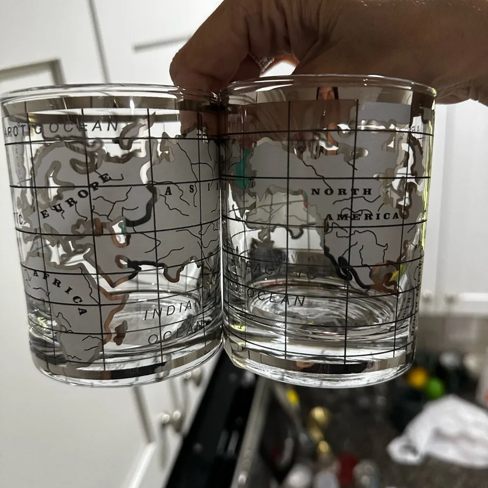 Z Gallerie Silver Map Cocktail Shaker, ice bucket and 4 glass set - discontinued